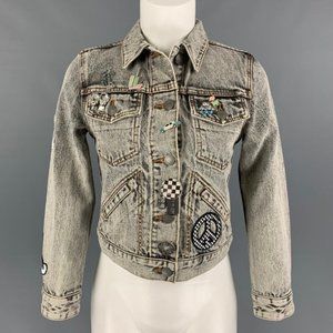MARC JACOBS Black Denim Acid-Wash Pins Paradise Jacket XS
